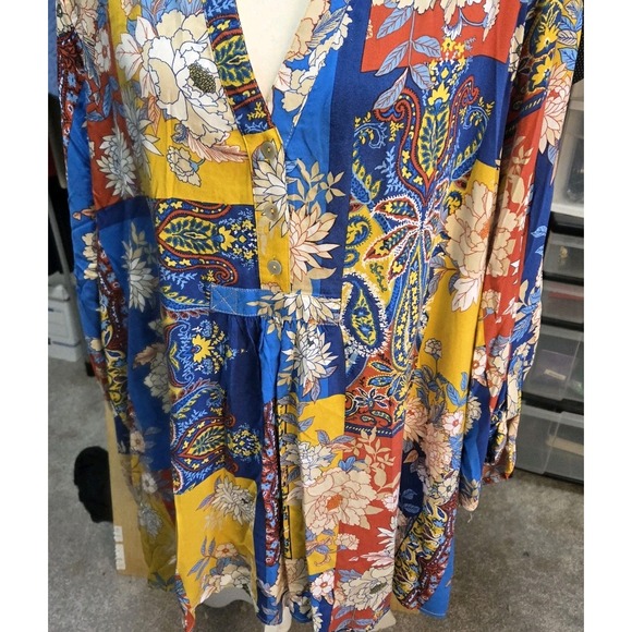 Ruby Rd Sz 2X Ladies Multicolor Boho Mixed Media Tunic Blouse Floral Rayon - Picture 3 of 8